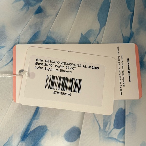 JJ's House A-Line Pleated Chiffon Dress Size US 10 -Anahita White/Blue Floral - Picture 7 of 10